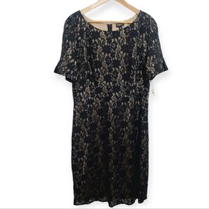 Allen B Women's Size 14 Dress Midi Short Sleeve Nude Black Lace